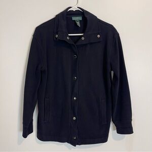 Ralph Lauren Men's Sweater Mock Neck Snap Button Navy Blue 100% Cotton Sz L